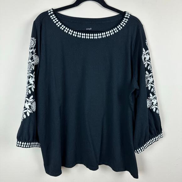 Pure Jill Boho Tunic Top Womens 2X Black Embroidered Whimsigoth Organic Artisan - Picture 3 of 9